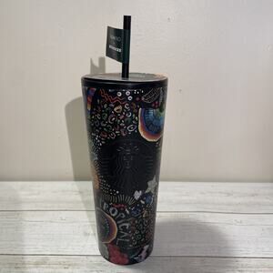 Starbucks Farm Rio Borogodo 24 Oz Black Graphic Print Stainless Tumbler w Straw